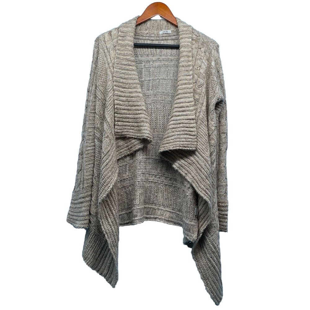 Cache Cardigan Womens Medium* Beige Soft Cable Knit Asymmetric Boho Cottagecore